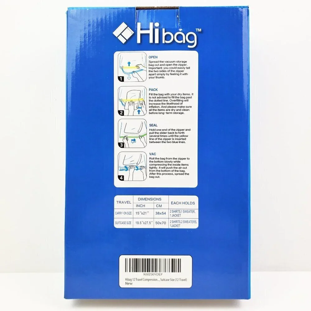 HiBag Travel Compress Storage Bags Combo 12 pc. Suitcase Carry-On NIB